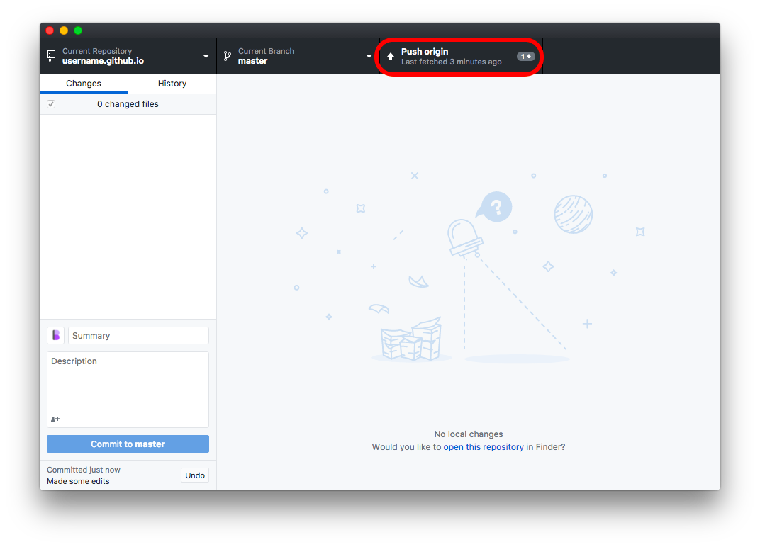 Click "Push origin" in the top right-hand corner