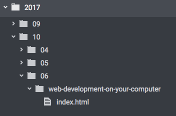 This page is in the folder 2017 > 10 > 06 > web-development-on-your-computer” width=”352″ height=”232″ loading=”lazy”> </picture></p>
<p>The reason that index.html is probably not in the URL of this page is because the server is set up so that if you visit a folder, it serves you the <code>index.html</code> file from that folder.</p>
<p>As you can see, there is essentially no difference between how websites work on the internet and on your computer, other than no-one else can visit the one on your computer.</p>
<p>So, now you know how to preview websites on your computer! If you were to change the HTML and save it, you would need to reload the page to see the changes.</p>
<h2 id=
